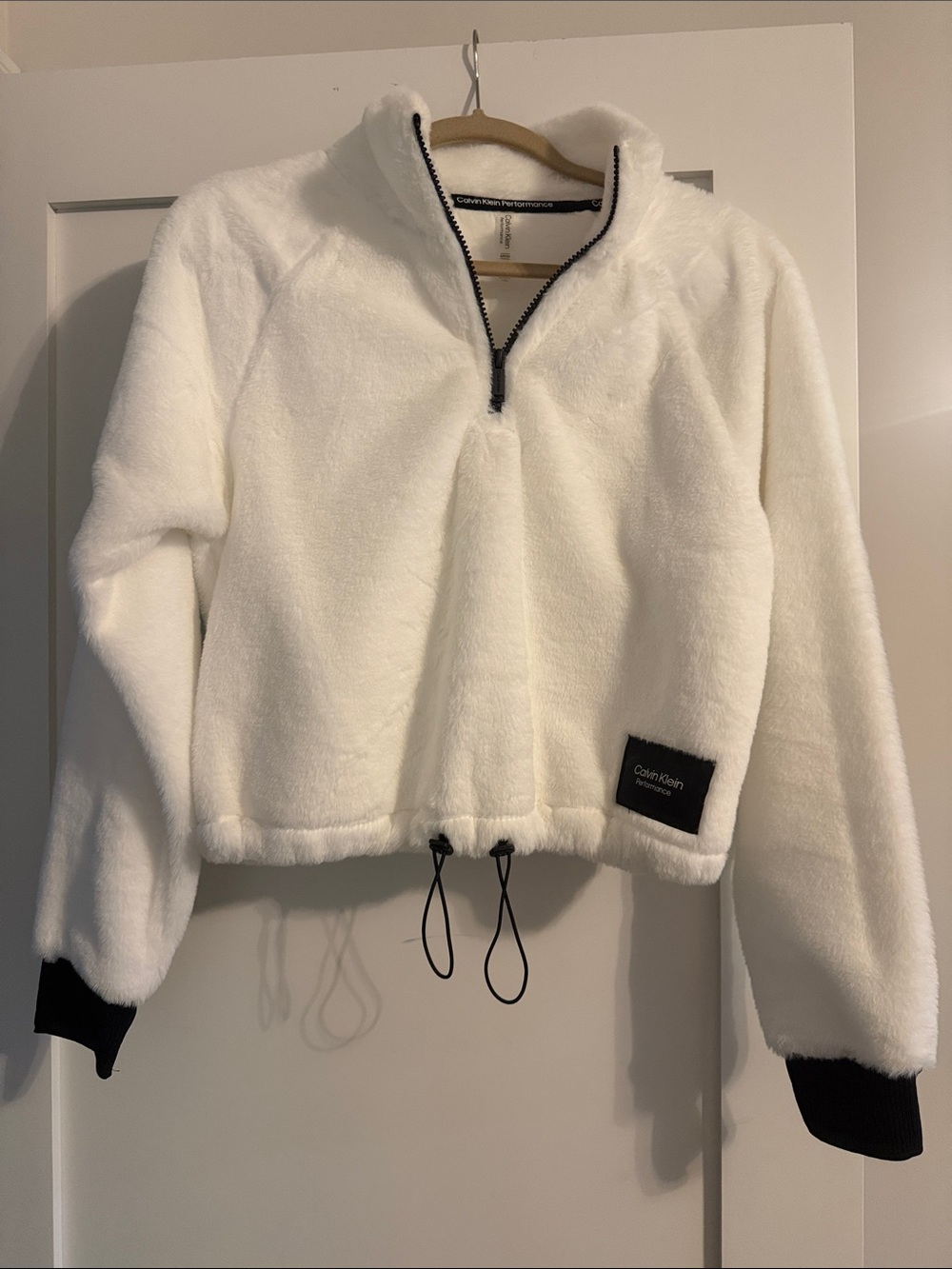 Calvin Klein White Fleece Half-Zip Pullover with Black Accents
